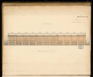 Bahnhof Börse der Stadtbahn, Berlin Monatskonkurrenz Oktober 1878: Aufriss Seitenansicht; Maßstabsleiste