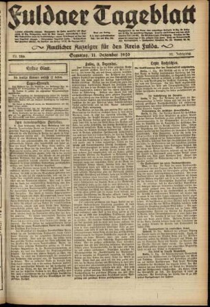 Erste Ausgabe vom Samstag, den 11. Dezember 1920.