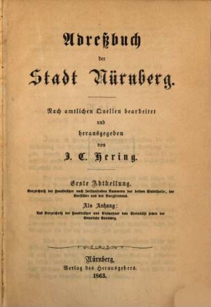 Adreßbuch der Stadt Nürnberg. Erste Abtheilung