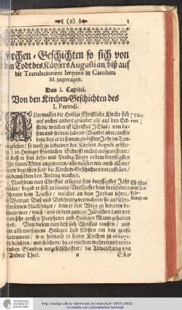 Das I. Capitel. Von den Kirchen-Geschichten des I. Periodi.