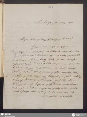 [postrowny list wot: Jan Wjenka, 11.05.1906]