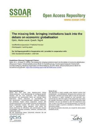 The missing link: bringing institutions back into the debate on economic globalisation