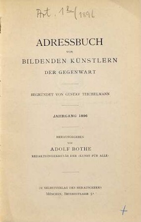 Adressbuch von bildenden Künstlern der Gegenwart. 1896