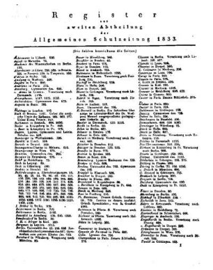 Register zur zweiten Abtheilung der Allgemeinen Schulzeitung 1833