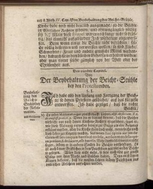 Das vierdte Capitel. Von Der Beibehaltung der Beicht-Stühle bei den Protestirenden.
