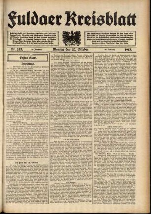 Erste Ausgabe vom Montag, den 20. Oktober 1913.