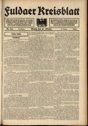 Erste Ausgabe vom Montag, den 20. Oktober 1913.
