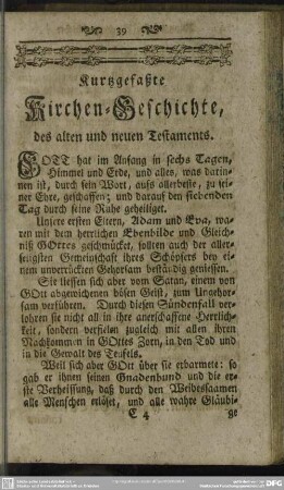 Kurtzgefaßte Kirchen-Geschichte, des alten und neuen Testaments