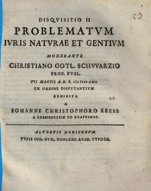 Disqvisitio II Problematvm Ivris Natvrae Et Gentivm