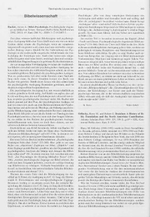 492-494 [Rezension] Orlinsky, Harry Meyer, A history of Bible translation and the North American contribution