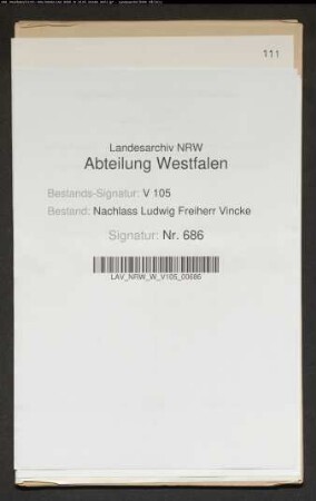 Denkschrift Vinckes über die Zustände im Herzogtum Westfalen (Abschr.)