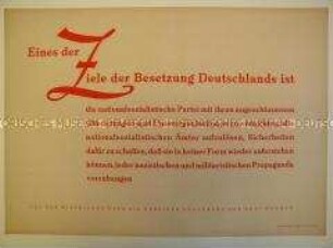 Maueranschlag mit Zitat aus der Erklärung der Alliierten zur Potsdamer Konferenz: Über die Zerschlagung der NSDAP