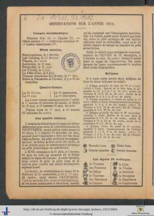 Observations sur l'année 1912.