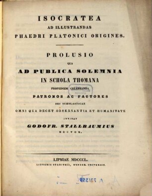 Oratio qua ad sacra anniversaria Scholae Thomanae ... celebranda ... invitat, 1849/50
