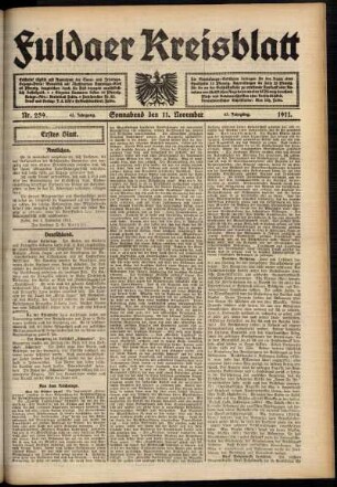 Erste Ausgabe vom Samstag, den 11. November 1911.