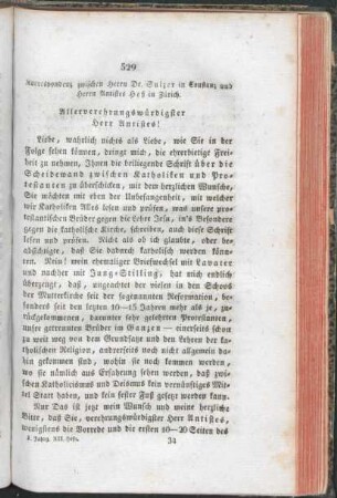 529-549 Korrespondenz zwischen Herrn Dr. Sulzer und Herrn Antistes Heß