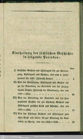 Eintheilung der sächsischen Geschichte in folgende Perioden