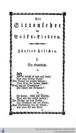 Die Sittenlehre in Volksliedern.