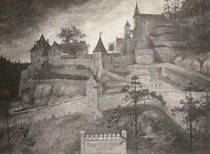 Woldemar, Hermann : Zittauer Gebirge. Burg und Kloster Oybin um 1500. Öl auf Leinwand