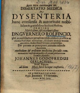 Dissertatio Medica De Dysenteria