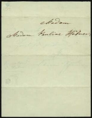 Brief von Clara Schumann an Pauline Hübner : Brief von Clara Schumann an Pauline Hübner Brief 10.11.1854. (Adresse Seite 3) Dresden: SLUB Mscr.Dresd.s.1250