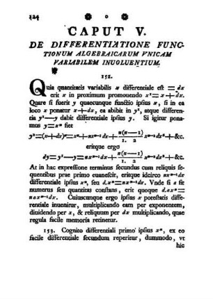 Caput V. De Differentiatione Functionum Algebraicarum Vnicam Variabilem Inuoluentium.