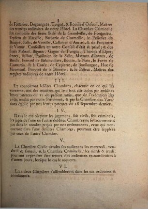 Lettres patentes du Roi ... partager le service de la chambre royale en deux chambres