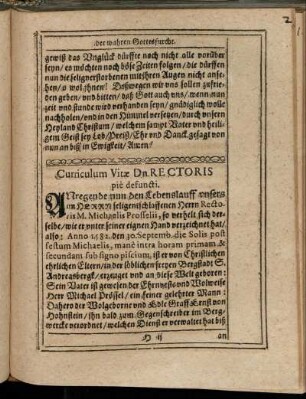 Cirriculum Vitæ Dn. Rectoris pie defuncti.