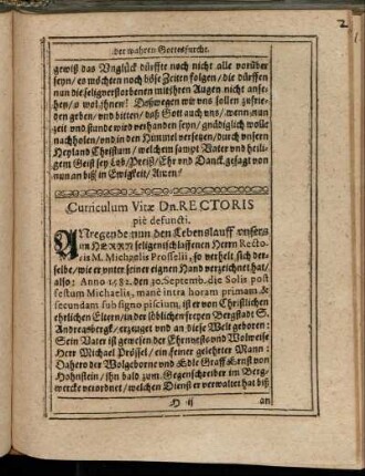 Cirriculum Vitæ Dn. Rectoris pie defuncti.