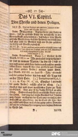 Das VI. Capitel. Von Christo und denen Heiligen.