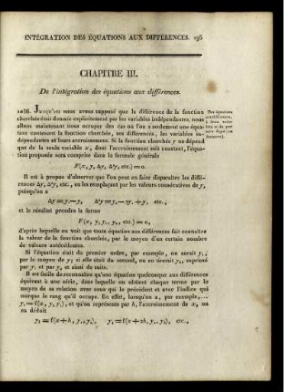 Chapitre III. De l'intégration des équations aux différences.