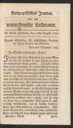III. Stück, Hamburg, den 31sten August 1770
