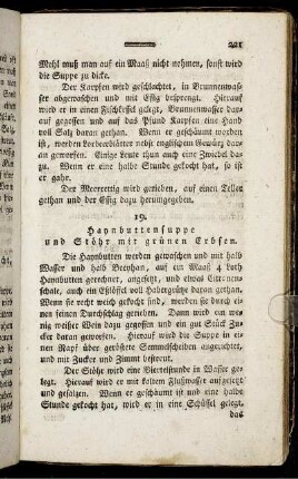 19. Haynbuttensuppe und Stöhr mit grünen Erbsen. - 46. Dünne Mehlsuppe,...