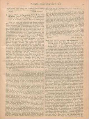 197-198 [Rezension] Harnack, Adolf von, Der Spruch über: Petrus als den Felsen der Kirche (Matth. 16, 17f.)