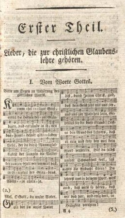 Erster Theil. Lieder, die zur christlichen Glaubenslehre gehören.