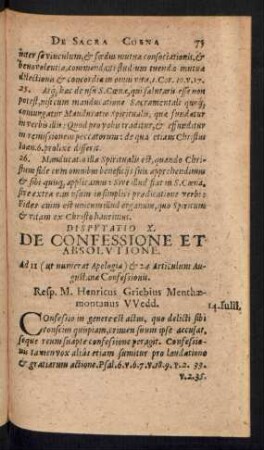 Disputatio X. De Confessione Et Absolutione.