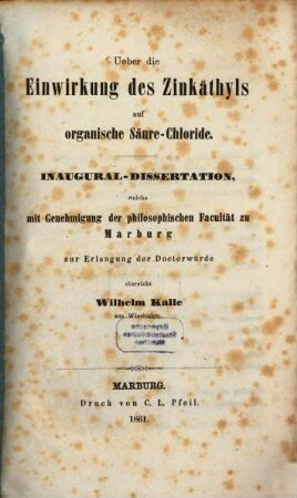 Über die Einwirkung des Zinkäthyls auf organische Säure-Chloride