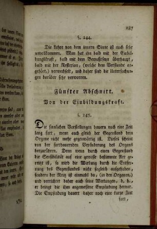 Fünfter Abschnitt. Von der Einbildungskraft.