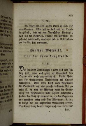 Fünfter Abschnitt. Von der Einbildungskraft.