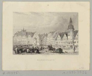 Der Markt in Leipzig von Südwesten, rechts das Alte Rathaus