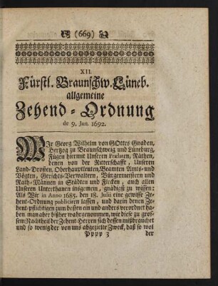 [XXVI.] XII. Fürstl. Braunschw. Lüneb. allgemeine Zehend-Ordnung de 9. Jun. 1692.