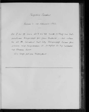 Replica Senatus, Lunae d. 20. Februarii 1843.