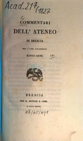 Commentari dell'Ateneo di Brescia. 1827