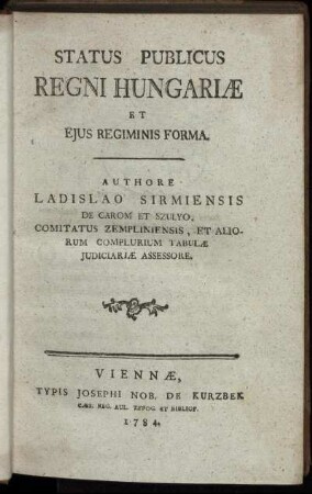Status Publicus Regni Hungariae Et Eius Regiminis Forma