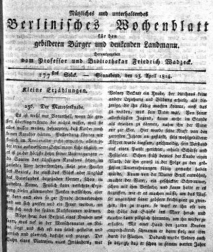 277stes Stueck, Sonnabend, den 23.April 1814