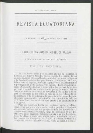 El Doctor Don Joaquin Miguel de Araujo : Apuntes biográficos y críticos