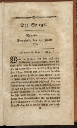 Nummer 1. Sonnabend, den 23. Jänner 1779. - Nummer 2. Sonnabend, den 30. Jänner. 1779.