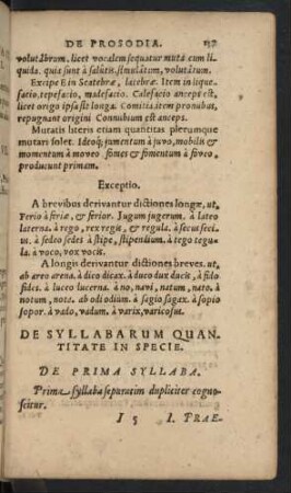 De Syllabarum Quantitate In Specie. De Prima Syllaba.