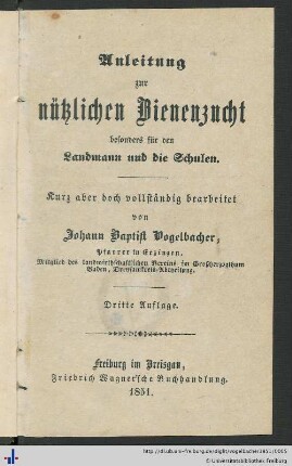 Anleitung zur nützlichen Bienenzucht besonders für den Landmann und die Schulen