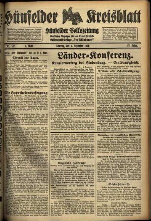 Erste Ausgabe vom Samstag, den 05. Dezember 1931.